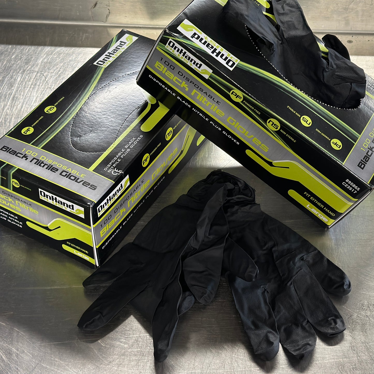 OnHand Plus Black Nitrile Gloves, Box of 100